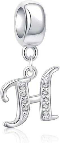 Vista 37 de ABUN Abalorio de plata de ley 925 con letra A a la Z, espaciador de inicial, con circonita cúbica transparete colgante, auténtica, para pulseras
