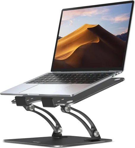 Vista 11 de Nulaxy Soporte para portátil totalmente ajustable para escritorio, elevador de computadora de aluminio plegable doble con ventilación térmica
