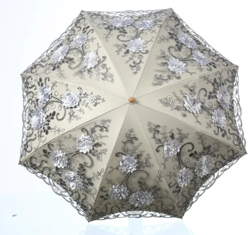 Vista 2 de Sombrilla de encaje bordado doble cubierta anti-UV SunRainSnow plegable paraguas