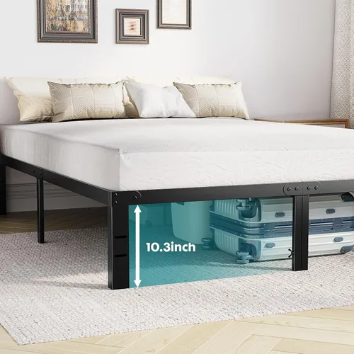 Vista 6 de Sweetcrispy - Marco de cama Queen con plataforma de listones de metal, 12 pulgadas negro (12 Inch Black)