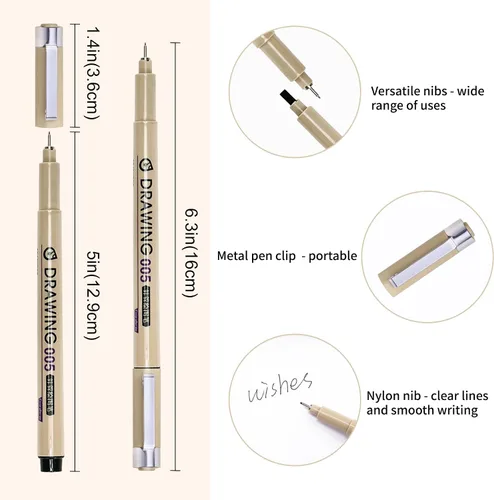 Vista 4 de Fineliner - Juego de 12 bolígrafos negros, bolígrafos de dibujo técnico para artistas, bolígrafos de caligrafía sin sangrado, pincel de tinta