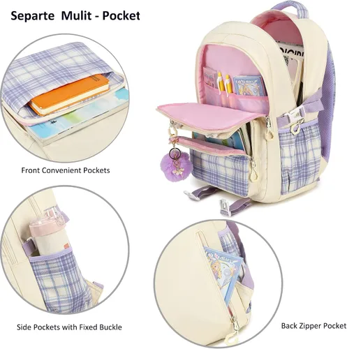 Vista 5 de AO ALI VICTORY Mochila escolar para laptop de 15.6 pulgadas, linda mochila escolar para niños, mochila universitaria primaria, bolsas grandes