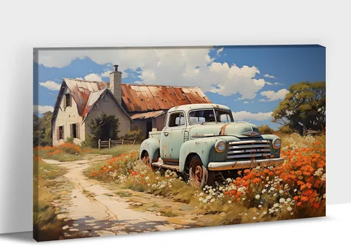 Vista 13 de Arte de pared con estampado de granero blanco de granja, granero y vaca, arte de pared con imágenes de granero blanco, cuadros rústicos de campo