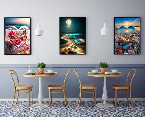 Vista 2 de KINPLUB Paquete de 6 Kits de Pintura de Diamantes para Adultos, Kits de Arte de Diamantes de Playa 5D para Principiantes, Pintura DIY de Taladro