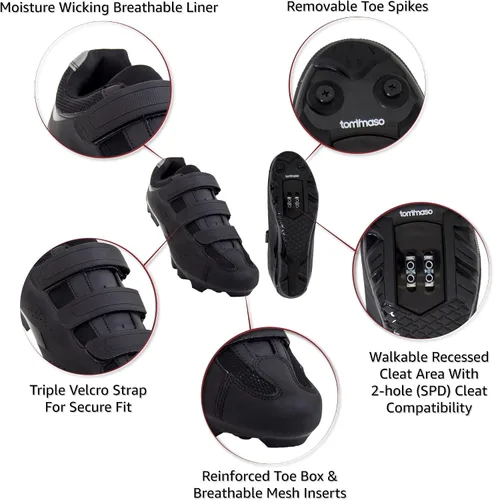 Vista 2 de Tommaso Montagna - Zapatos de ciclismo de montaña para hombre, zapatos de ciclismo de interior para hombre, zapatos de ciclismo de grava compatibles