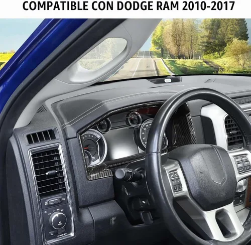 Vista 2 de Jimen Compatible con Dodge Ram 2010-2017, panel de instrumentos de consola central superposición cubierta de tablero (fibra de carbono)