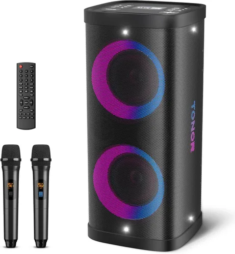 Vista 10 de Máquina de karaoke inalámbrica para adultos, sistema PA TONOR portátil con Bluetooth, altavoz para cantar con dos micrófonos inalámbricos, bola