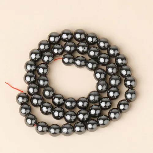 Vista 10 de Cuentas redondas sueltas de hematita negra natural de 0.236 pulgadas, poder curativo para hacer joyas, pulseras y collares