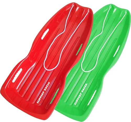 Vista 19 de Slippery Racer Downhill Xtreme Flexible Adults and Kids Plastic Toboggan Snow Sled for up to 2 Riders with Pull Rope and Handles
