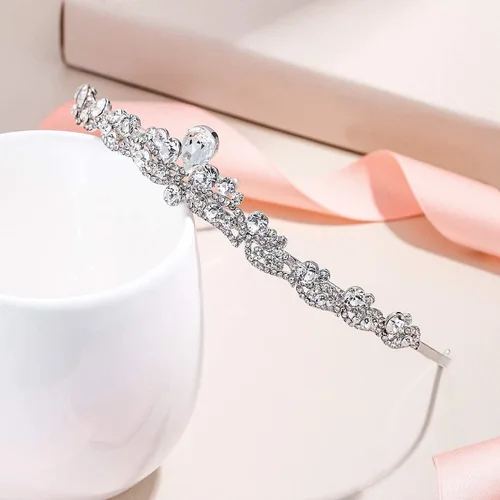 Vista 4 de EVER FAITH Diadema de cristal austríaco para mujer, con lágrima, tiara para el pelo, transparente, tono plateado