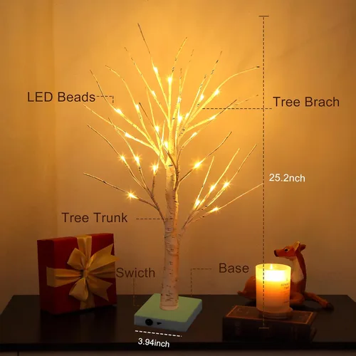 Vista 10 de Juego de 2 luces blancas cálidas para árbol de abedul, 24 luces LED parpadeantes para decoración de interiores 2pcswarm blanco