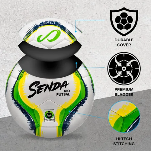 Vista 3 de SENDA Rio Match - Balón de fútbol sala, certificado de comercio justo, verde/amarillo, talla 4 (de 13 años en adelante) y pelota de fútbol