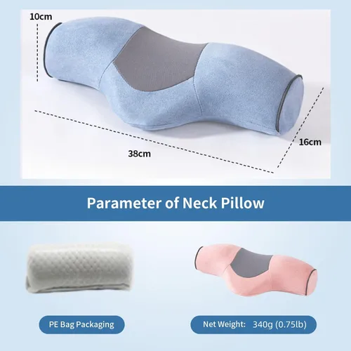 Vista 4 de Almohada cervical, cojín de espuma viscoelástica para el cuello, 15.0x6.3x3.9 in, diseño ergonómico para alineación de columna vertebral
