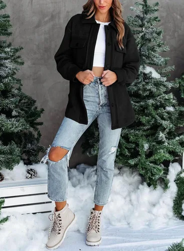Vista 5 de Chaqueta de forro polar para mujer, de invierno, casual, de manga larga, con botones, cálida, con bolsillos