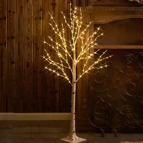 Vista 7 de Fudios Árbol de abedul iluminado de 4 pies, 200 luces LED, ramitas de Navidad, árboles de cadena de luces para interiores, para decoración