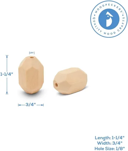 Vista 2 de Cuentas de madera natural de piedras preciosas de 1-1/4 pulgadas, 10 cuentas de madera sin terminar, cuentas bohemias, cuentas de manualidades