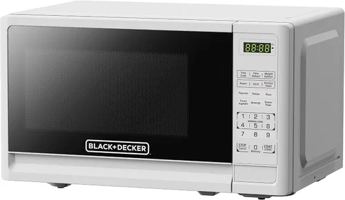 Vista 3 de BLACK+DECKER - Horno microondas compacto de sobremesa 0.7 pies cúbicos, 700 vatios, con iluminación LED, bloqueo infantil, color blanco