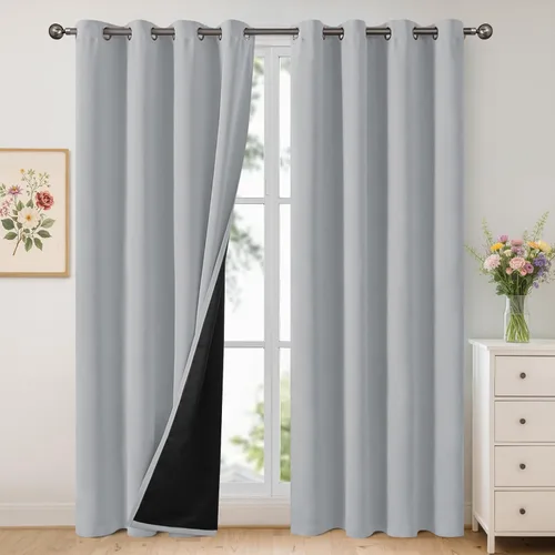 Vista 163 de YoungsTex - Cortinas 100% opacas para dormitorio, con aislamiento térmico y ojales, cortinas oscuras negras con capa pesada para ventana de sala