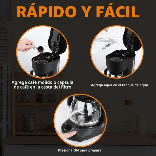 Vista 3 de Electactic Cafetera programable de goteo para 5 tazas, una máquina de café compacta con reloj digital y temporizador programable de 24 horas