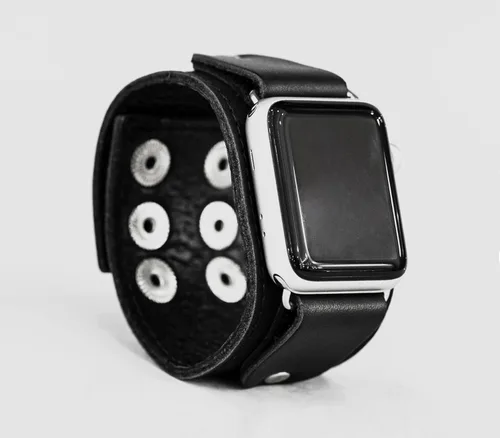 Vista 5 de Correa de cuero cosida ancha compatible con Apple Watch de 1.496 in 1.575 in 1.614 in 1.654 in 1.732 in 1.811 in 1.772 in 1.929 in, hecho a mano UA