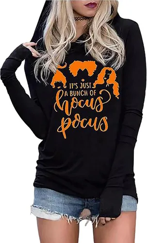 Vista 15 de Susongeth Halloween Sanderson Sisters - Sudadera con capucha para mujer, diseño de Hocus Pocus, de manga larga, ligera, sin botones Negro