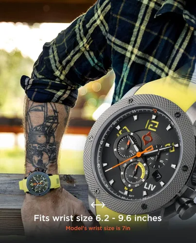 Vista 2 de LIV GX1 - Reloj clásico resistente con cronógrafo suizo de 177 pulgadas 316L SS 3D multicapa con fecha rápida resistente a los arañazos resistente