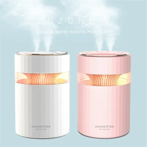 Vista 7 de Humidificador de doble boquilla humidificador de aire USB 900ML capacidad de agua Cool Mist Maker Fogger con luz nocturna colorida Humidificador Rosa
