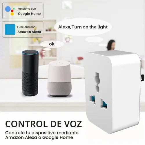 Vista 2 de Mini enchufe inteligente 15A enchufe de EE. UU. CA 100 a 240V toma de corriente inteligente para el hogar con función de temporizador Control de voz