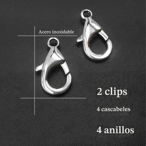 Vista 5 de 4 juegos de campanas de gato para collar de perro, accesorios colgantes de entrenamiento para mascotas con 2 clips de acero inoxidable para placa