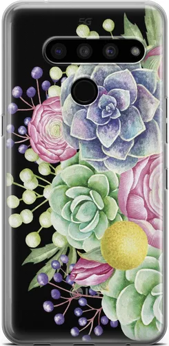 Vista 13 de Mertak Funda transparente compatible con LG Stylo 6 5 4 K61 K51S K41S K30 K20 Q70 Q60 diseño azul ligero flexible diseño suculento mujeres hojas