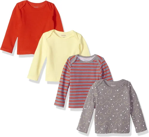 Vista 12 de Hanes Camiseta de manga larga para bebé, camiseta de punto Ultimate Flexy para niños y niñas, paquete de 4 Conjunto de Brwn Dk Verde Azul