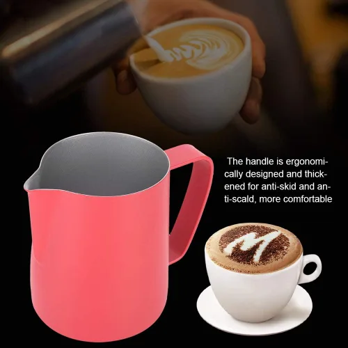 Vista 8 de Vaso espumador de leche, jarra de espuma de leche, jarra de acero inoxidable, espumador de leche, jarra de espuma de leche, recipiente para café