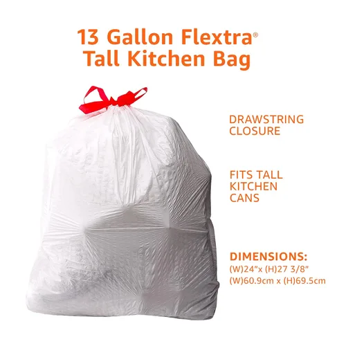 Vista 3 de Amazon Basics Flextra Strength - Bolsas de basura altas con cordón para cocina, aroma fresco, resistentes a desgarros, 13 galones, 50