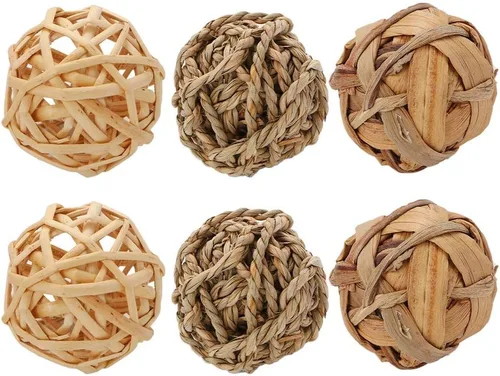 Vista 8 de Juguetes masticables para actividades de animales pequeños, conejos, pájaros, loros, jugar con bolas de ratán de mimbre para chinchilla, conejillo