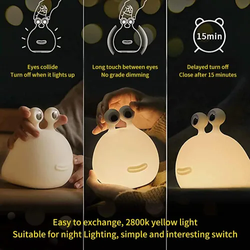 Vista 4 de Slug - Luz nocturna para niños, lámpara de silicona recargable por USB, lindas lámparas de animales con control táctil y temporizador y regulable