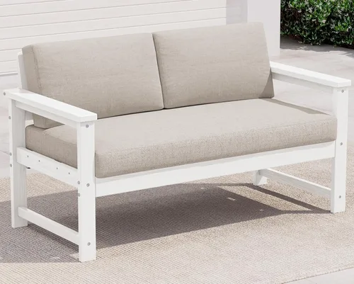 Vista 55 de SERWALL Juego de sofá de 2 piezas de sillón Adirondack acolchado de Marco negro/cojín gris