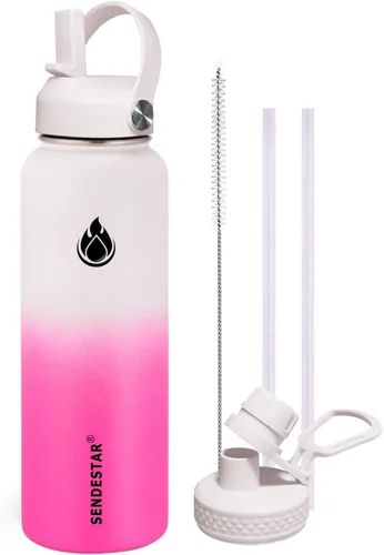 Vista 53 de SENDESTAR Botella de agua aislada de 24 onzas, boca ancha, botella de agua de 24 onzas con tapa con popote, tapa de boquilla, acero inoxidable