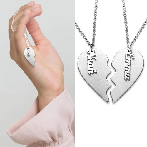 Vista 5 de MYKA - Collar personalizado de corazón roto - Joyería para parejas para novio, novia, ella, él, mujeres y hombres - Plata de ley 925, chapado en oro