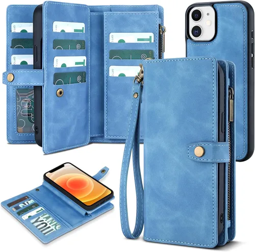 Vista 19 de TwoHead Funda tipo cartera para iPhone 12 Pro Max con tarjetero, funda magnética desmontable para teléfono 12 Pro Max, piel sintética, a prueba