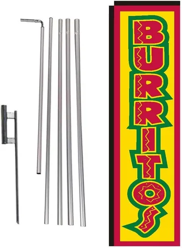 Vista 6 de Pupusas - Bandera rectangular de plumas con kit de poste y pico de tierra para restaurantes, mercados, propietarios de negocios