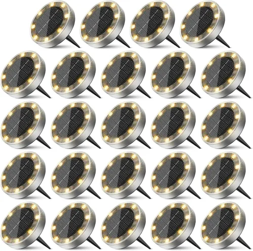 Vista 12 de Peasur Luces solares de suelo para exteriores, paquete de 24 luces planas de disco con energía solar, IP68 impermeable, antioxidante, iluminación