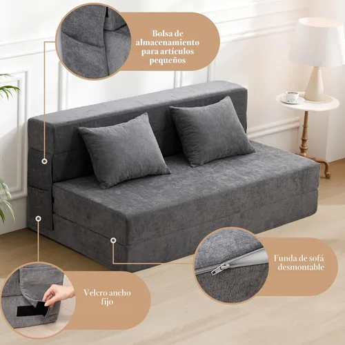 Vista 5 de HOMFINE Sofá cama plegable - Silla cama convertible con cojín, sofá cama plegable, colchón de espuma viscoelástica para piso, sofá futón, sofá