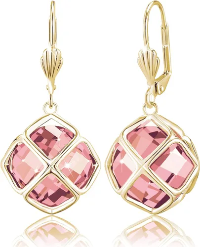 Vista 21 de Pendientes colgantes de cristal austriaco de 14MM para mujer, joyería chapada en oro de 14 quilates Apr-Diamante-Chapado en Oro de 14 K