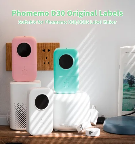 Vista 3 de Etiquetas D30, 3 rollos de etiquetas Phomemo (0.47 x 1.57 pulgadas), calcomanías térmicas autoadhesivas para D30, para nombre, suministros Blanco