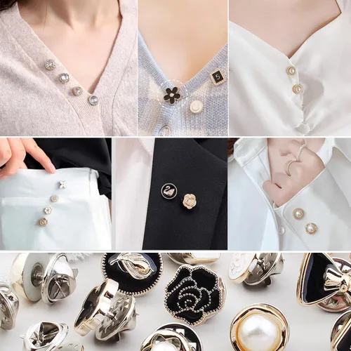 Vista 3 de TIHOOD Broche de perlas, 100 piezas, sin coser, instantáneo, extraíble, reutilizable, para cubrir, broches de diamantes de imitación para mujer, a