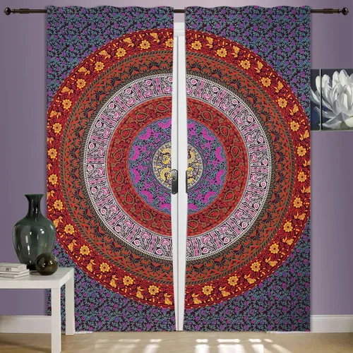 Vista 7 de Cortinas de ventana de mandala hippie indio, gitano, bohemio, sol, luna, hermosas cortinas para dormitorio, sala de estar, balcón, cenefa