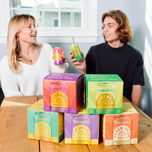 Vista 8 de Tama Tea - Té verde espumoso sin azúcar - Té verde helado orgánico Go Go Mango, cero calorías y cero carbohidratos, 45 mg de cafeína, sin
