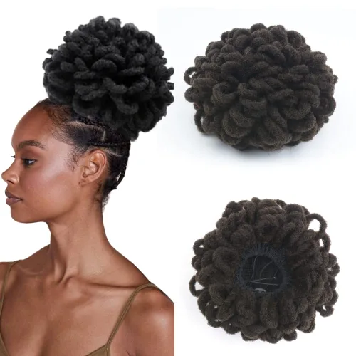Vista 27 de Moños de Cola de Caballo con Cordón Negro Marrón Loc para Mujeres Negras Moño Rizado de Pétalo Loc Cola de Caballo de Rastas Trenzas Faux Locs Moño