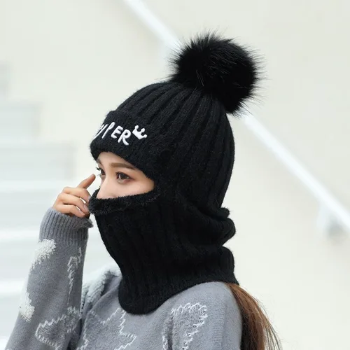 Vista 2 de Gorros de punto para mujer, máscara de cara completa, pasamontañas de invierno, polaina para el cuello, máscara térmica de vellón resistente al