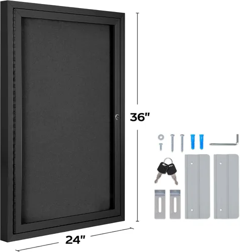 Vista 2 de INNOVART Tablero de anuncios cerrado de 36" x 24", tablero de anuncios de tela con cerradura con marco de aluminio, vitrina de pared con puerta Negro